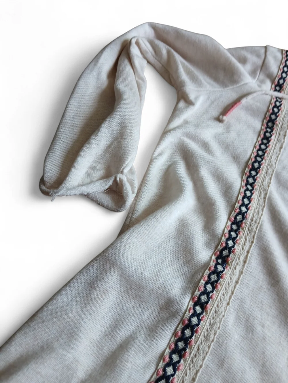 Maurices Size Large Cream Hoodie Sweater with Embroidered Stripes